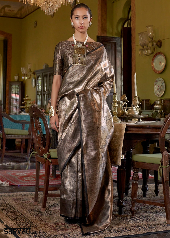Shades Of Black Handwoven Silk Saree with Rich Festive Appeal