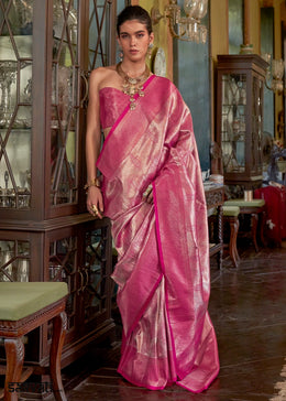 Deep Pink Handwoven Silk Saree with Rich Festive Appeal