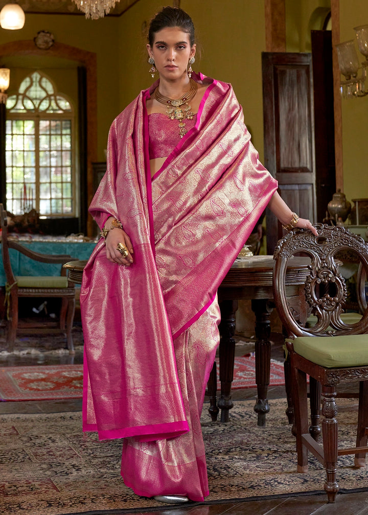 Deep Pink Handwoven Silk Saree with Rich Festive Appeal