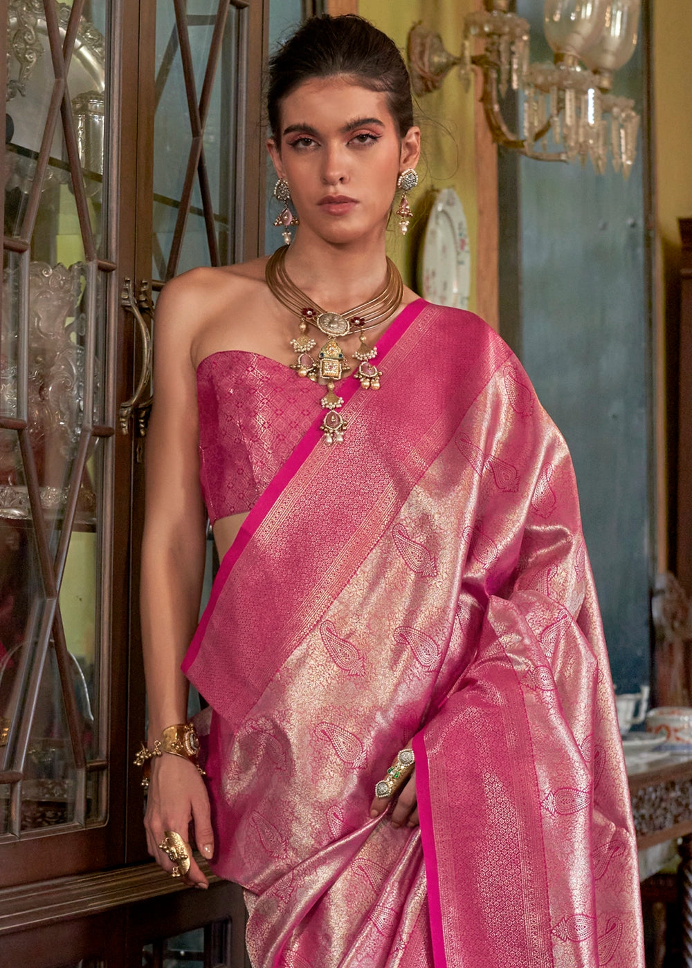 Deep Pink Handwoven Silk Saree with Rich Festive Appeal