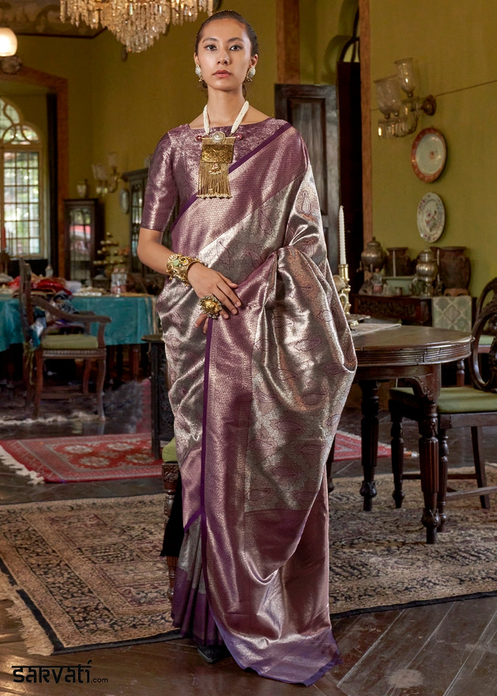 Deep Lilac Purple Handwoven Silk Saree with Rich Festive Appeal