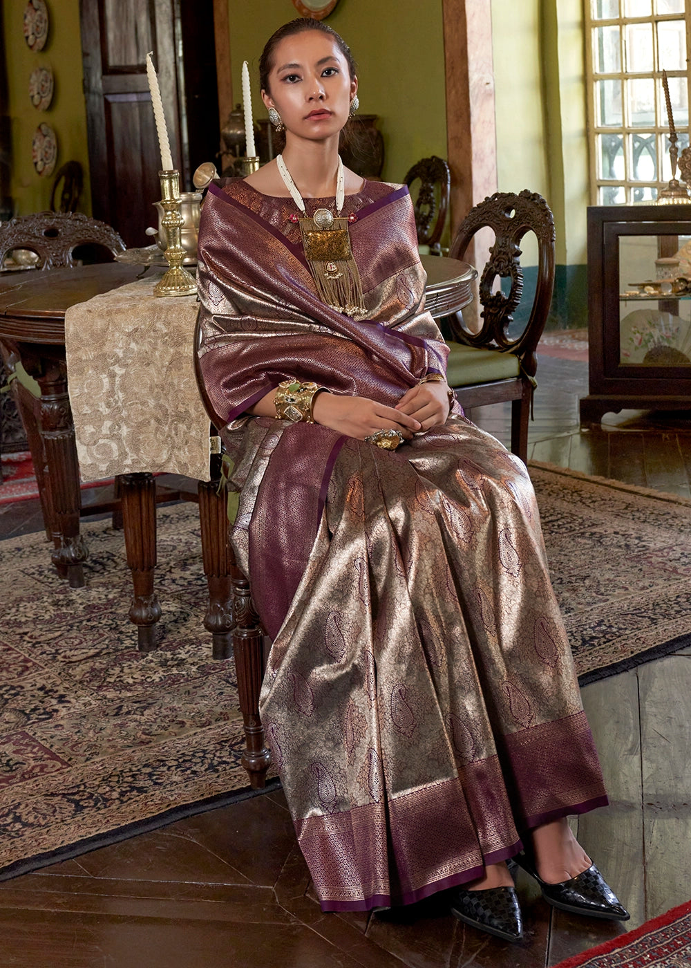 Deep Lilac Purple Handwoven Silk Saree with Rich Festive Appeal