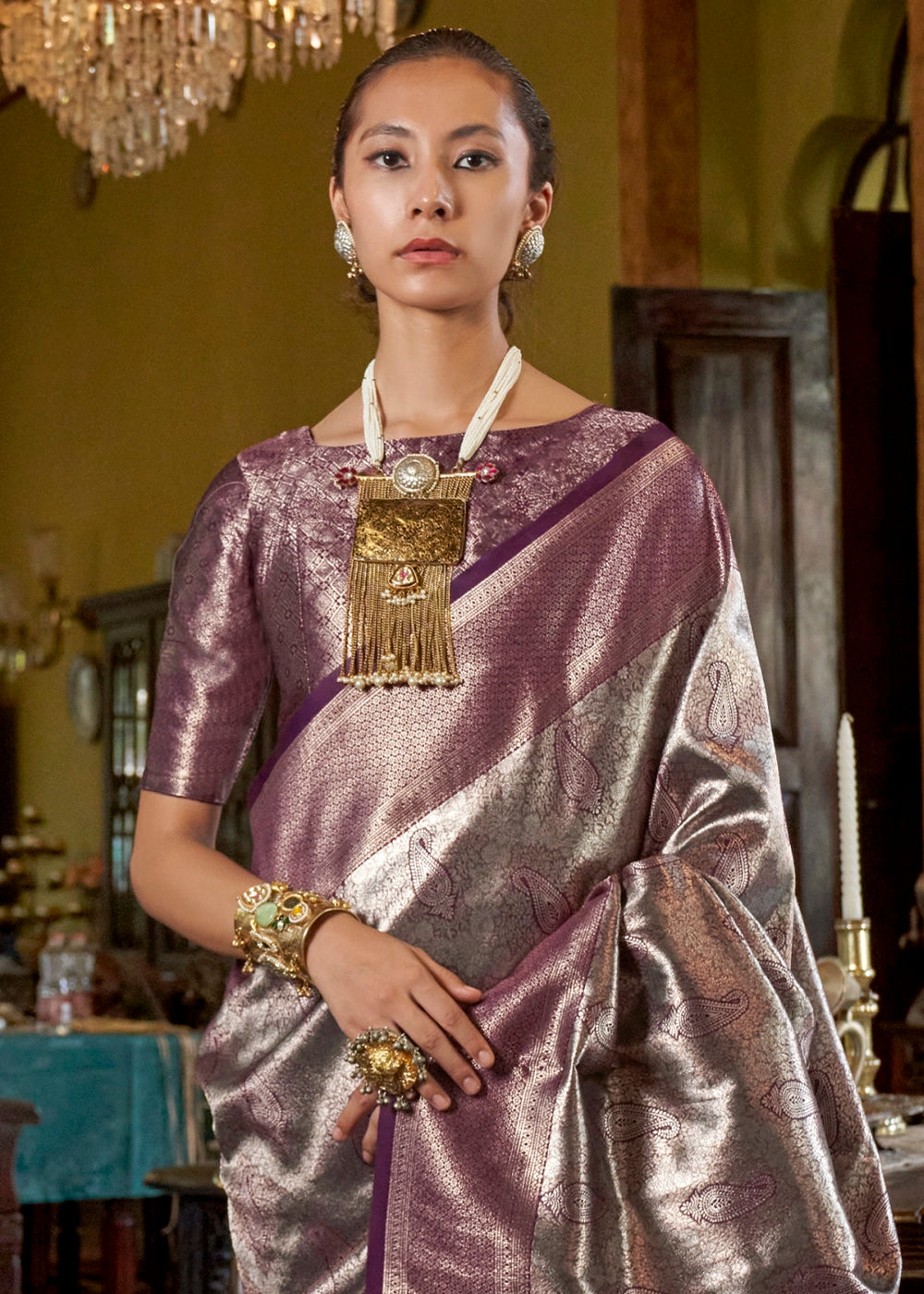 Deep Lilac Purple Handwoven Silk Saree with Rich Festive Appeal