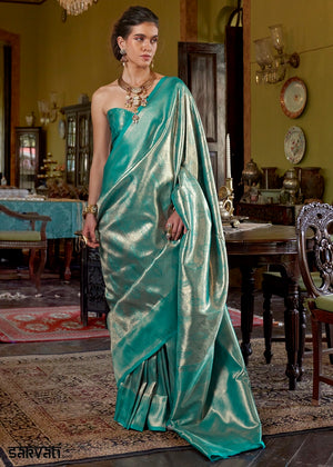 Iris Blue Handwoven Silk Saree with Rich Festive Appeal