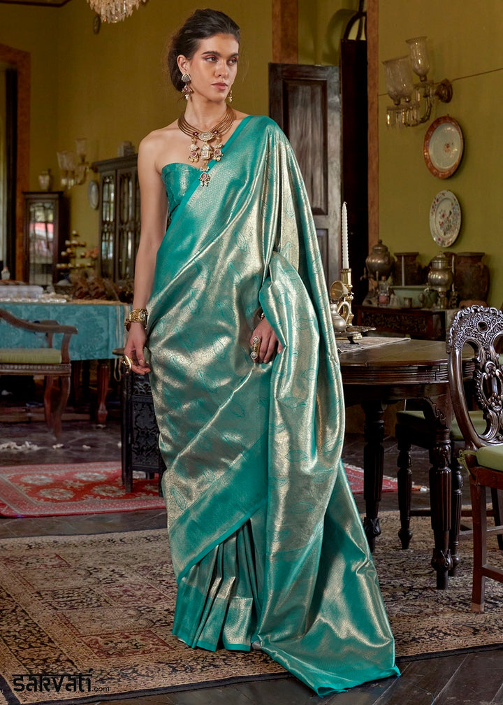Iris Blue Handwoven Silk Saree with Rich Festive Appeal