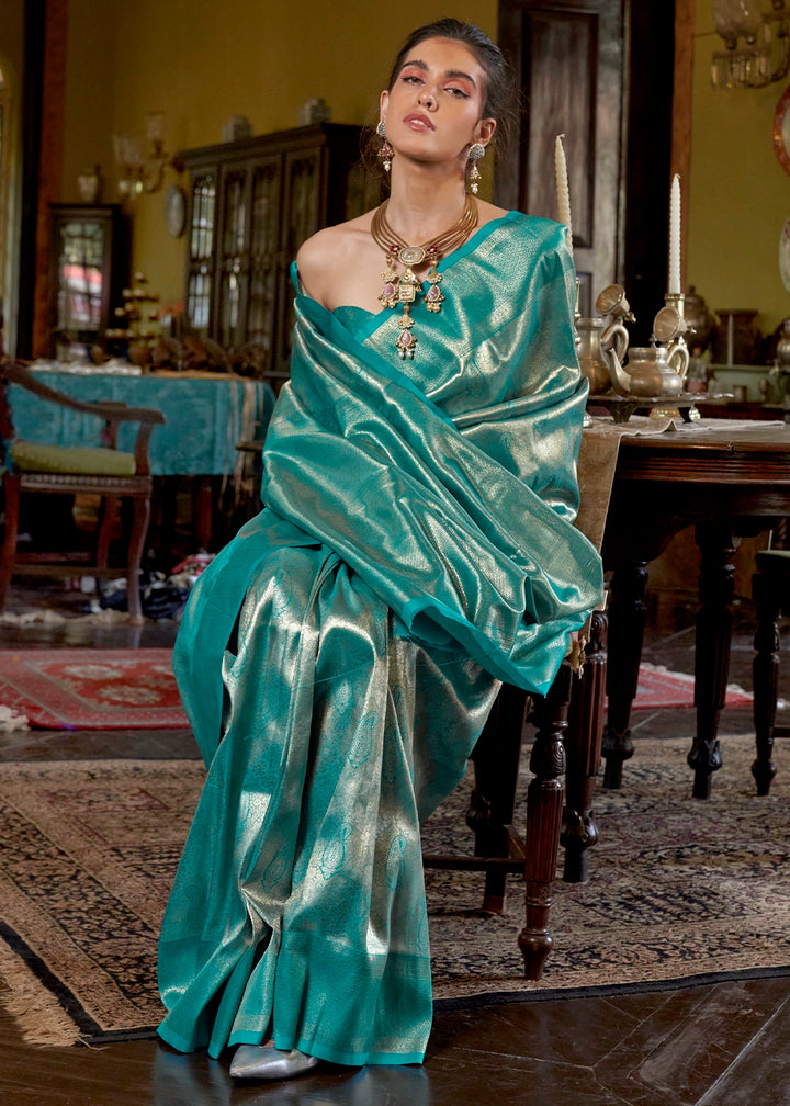 Iris Blue Handwoven Silk Saree with Rich Festive Appeal