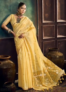 Yellow Munga Cotton Saree with Heritage Handloom Weave