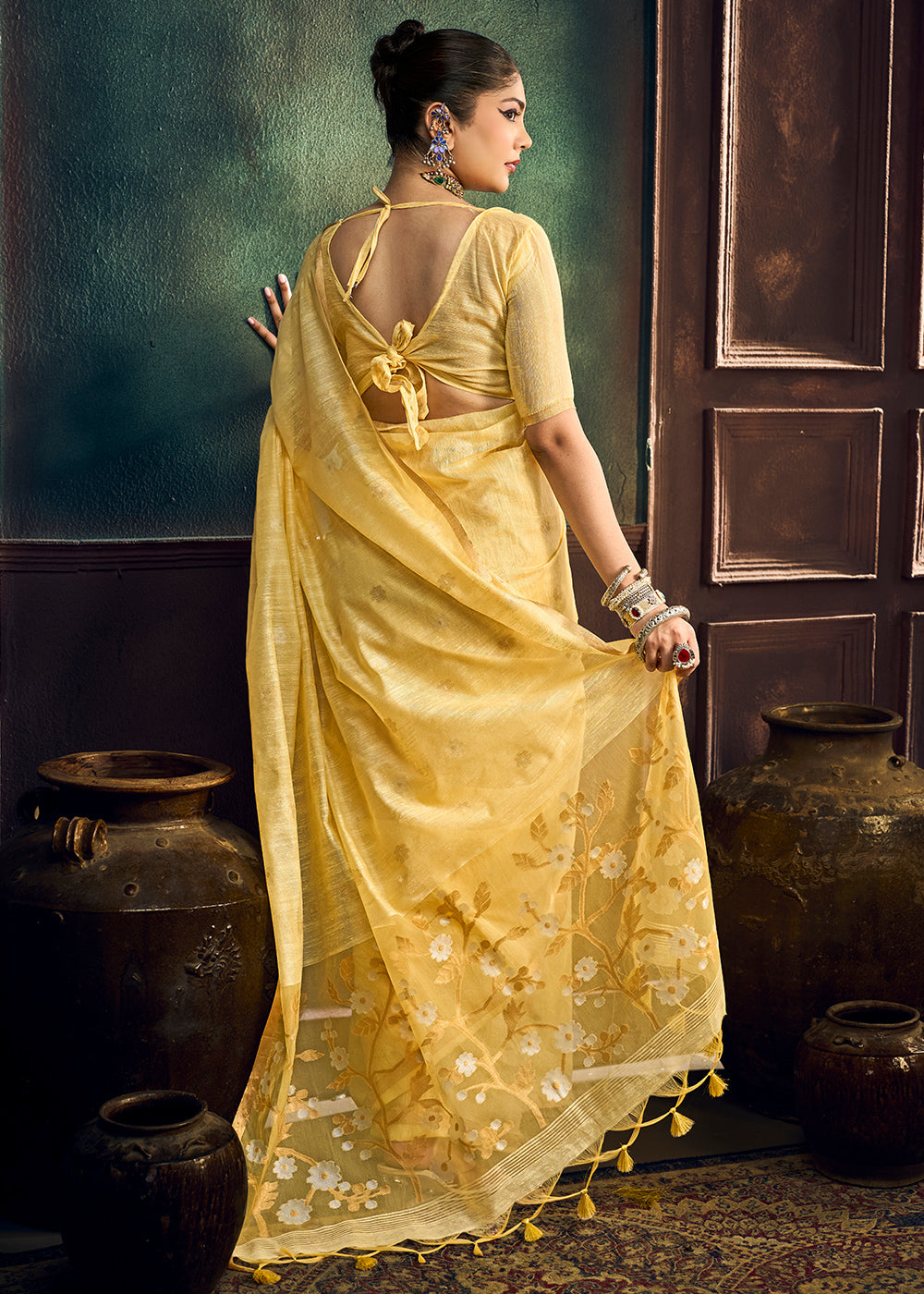 Yellow Munga Cotton Saree with Heritage Handloom Weave