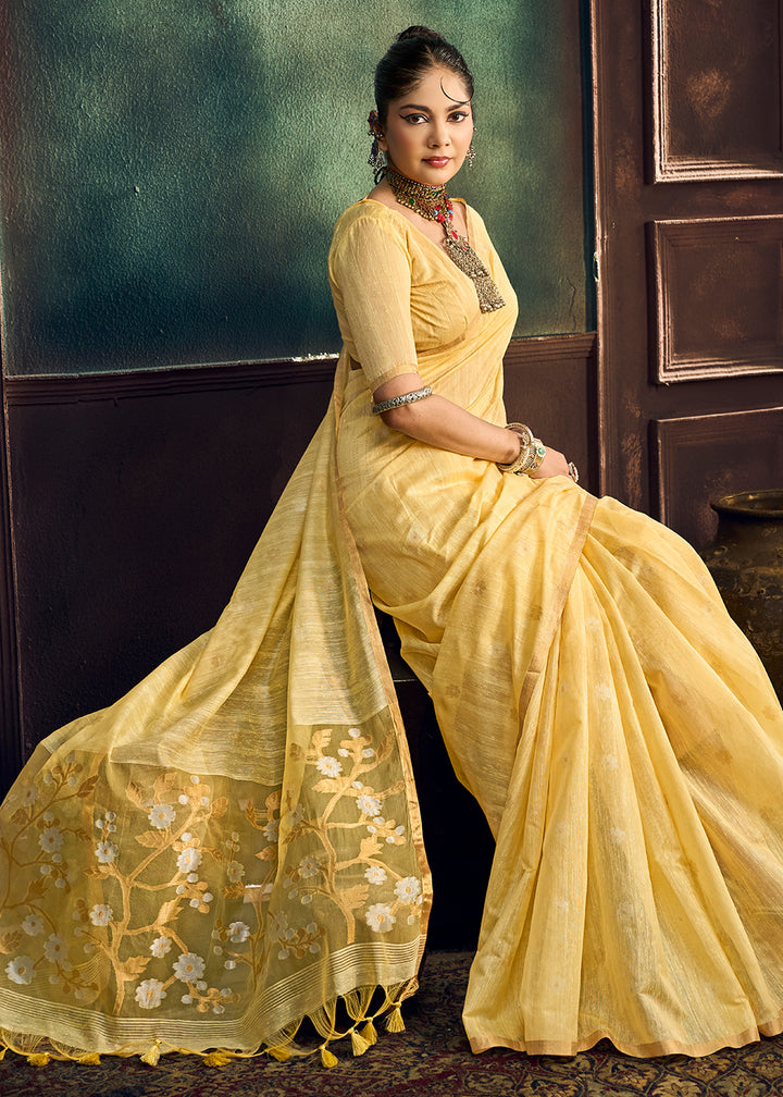 Yellow Munga Cotton Saree with Heritage Handloom Weave