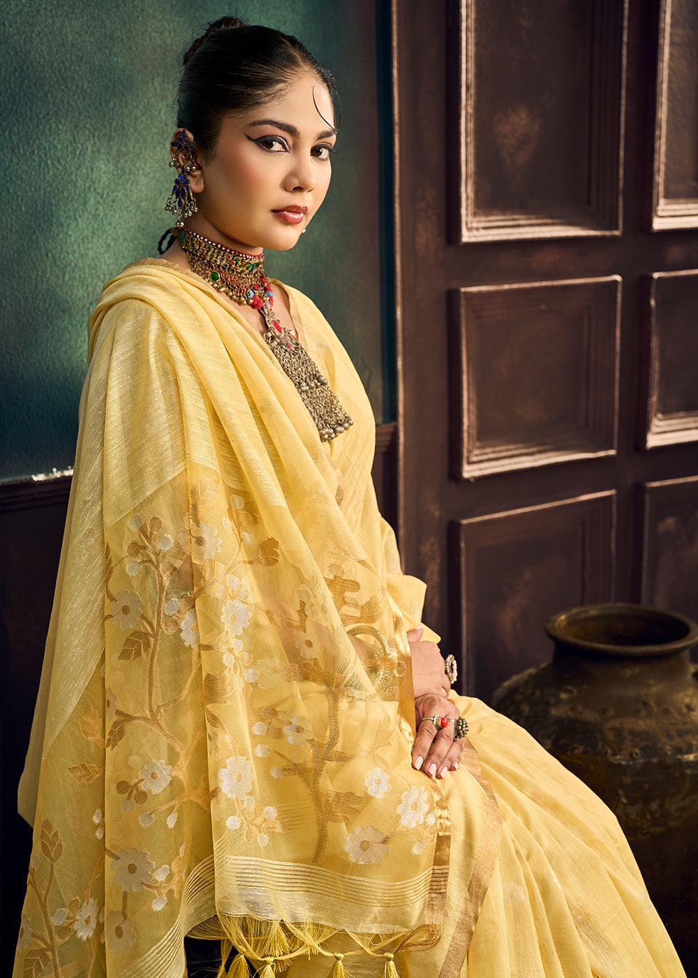 Yellow Munga Cotton Saree with Heritage Handloom Weave