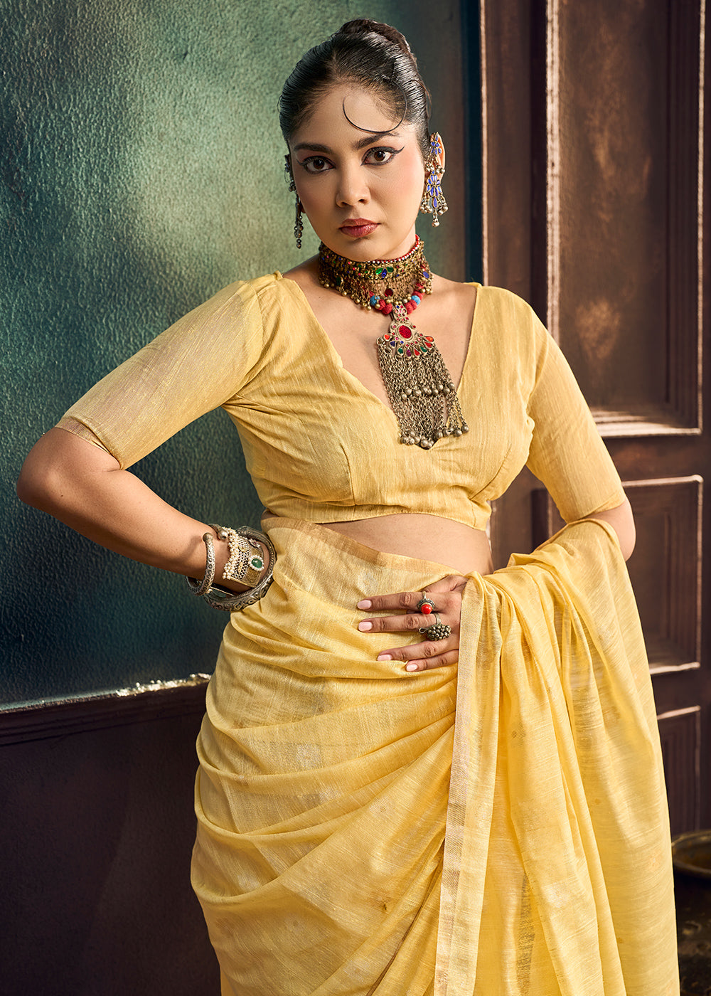 Yellow Munga Cotton Saree with Heritage Handloom Weave