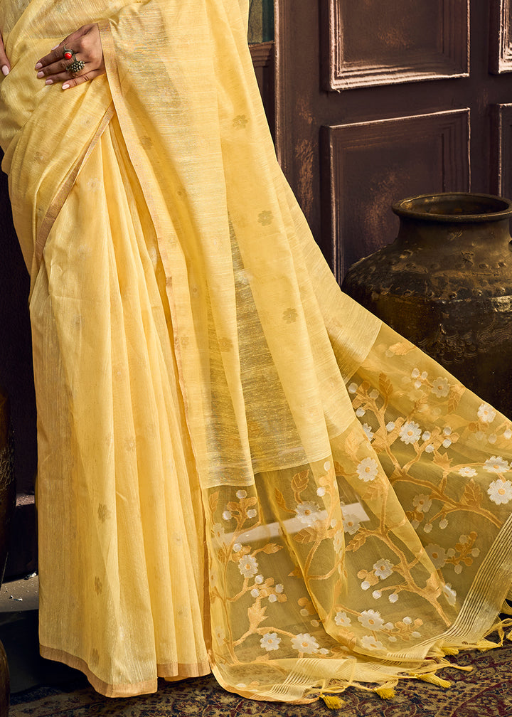 Yellow Munga Cotton Saree with Heritage Handloom Weave