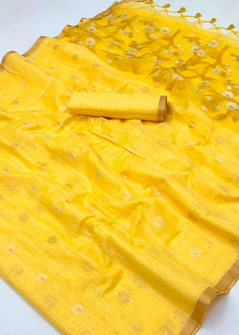 Yellow Munga Cotton Saree with Heritage Handloom Weave