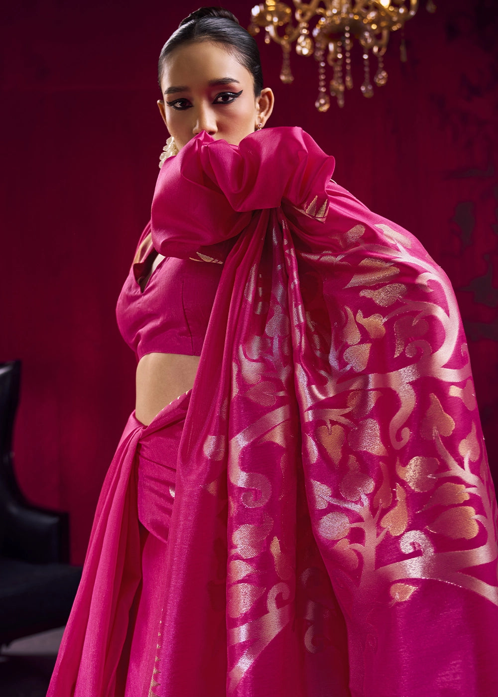Magenta Pink Handloom Woven Satin Silk Saree with Rich Traditional Weave