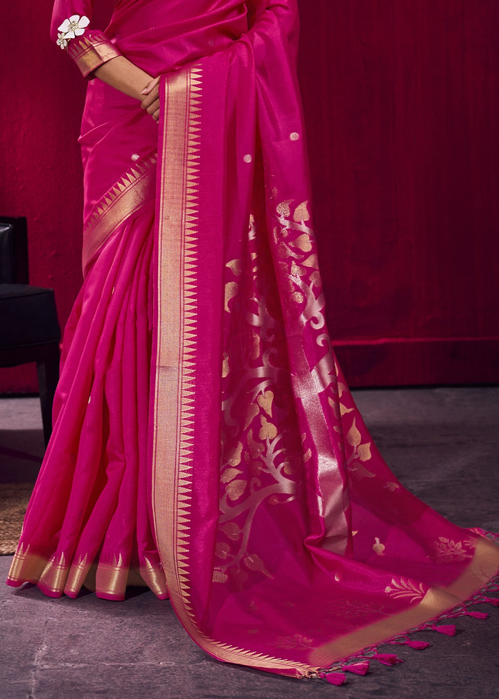 Magenta Pink Handloom Woven Satin Silk Saree with Rich Traditional Weave