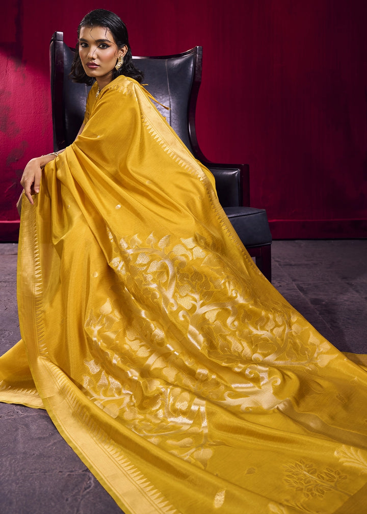 Mustard Yellow Handloom Woven Satin Silk Saree with Rich Traditional Weave