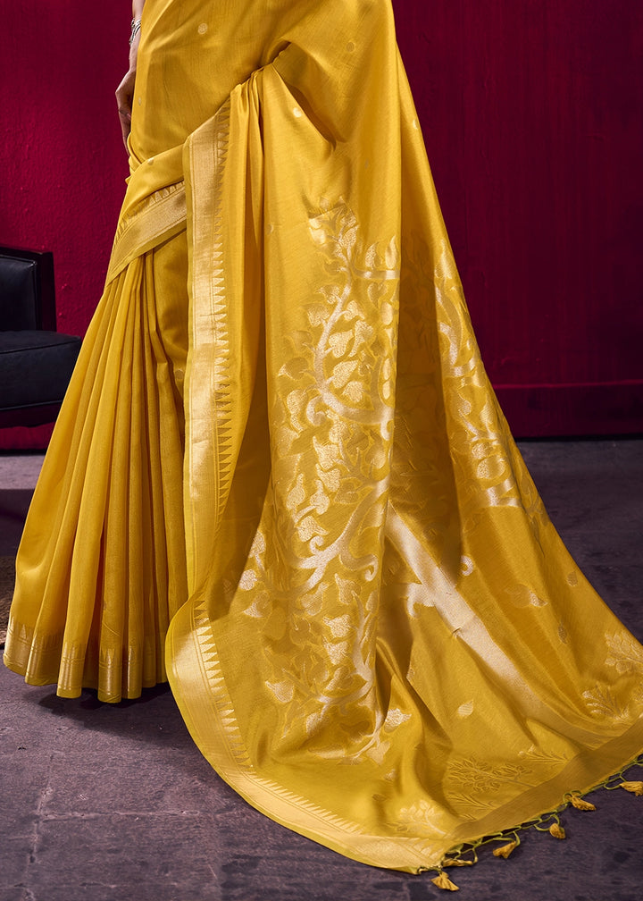 Mustard Yellow Handloom Woven Satin Silk Saree with Rich Traditional Weave