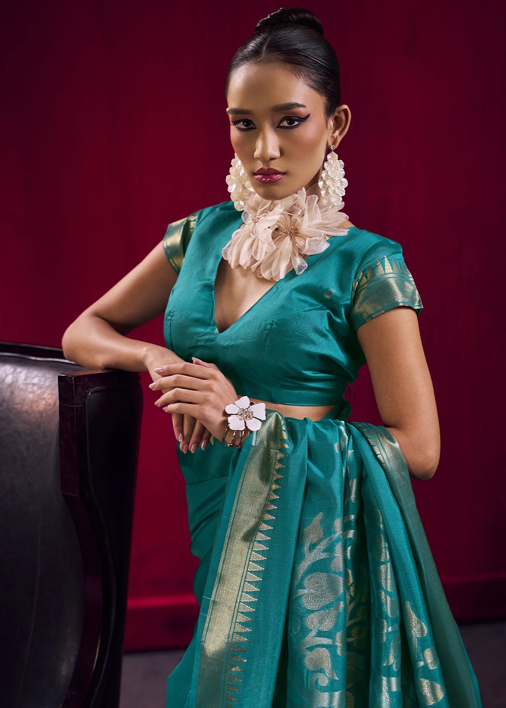 Dark Cerulean Blue Handloom Woven Satin Silk Saree with Rich Traditional Weave