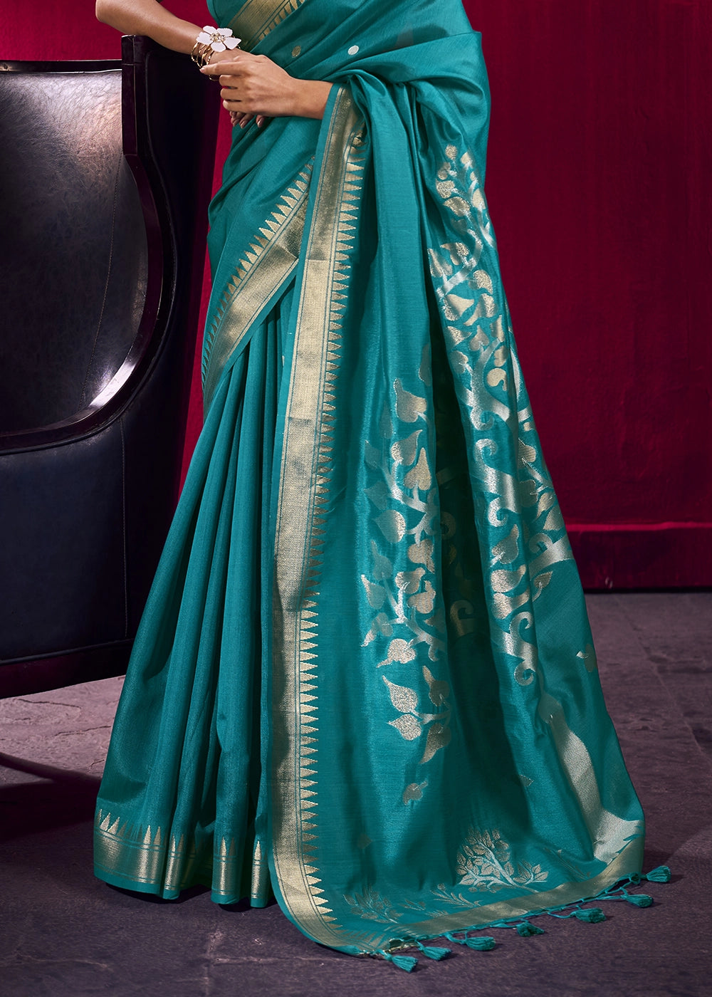 Dark Cerulean Blue Handloom Woven Satin Silk Saree with Rich Traditional Weave