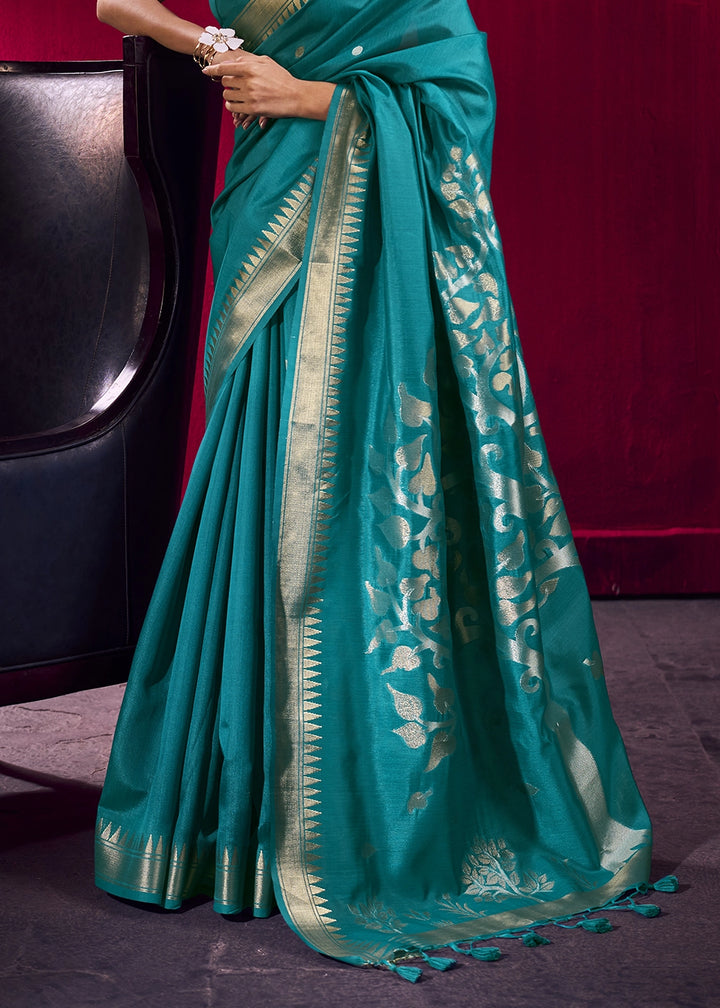 Dark Cerulean Blue Handloom Woven Satin Silk Saree with Rich Traditional Weave