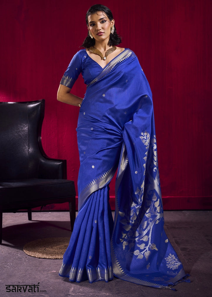 Royal Blue Handloom Woven Satin Silk Saree with Rich Traditional Weave