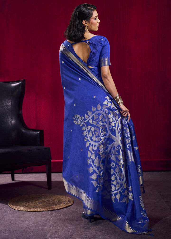 Royal Blue Handloom Woven Satin Silk Saree with Rich Traditional Weave