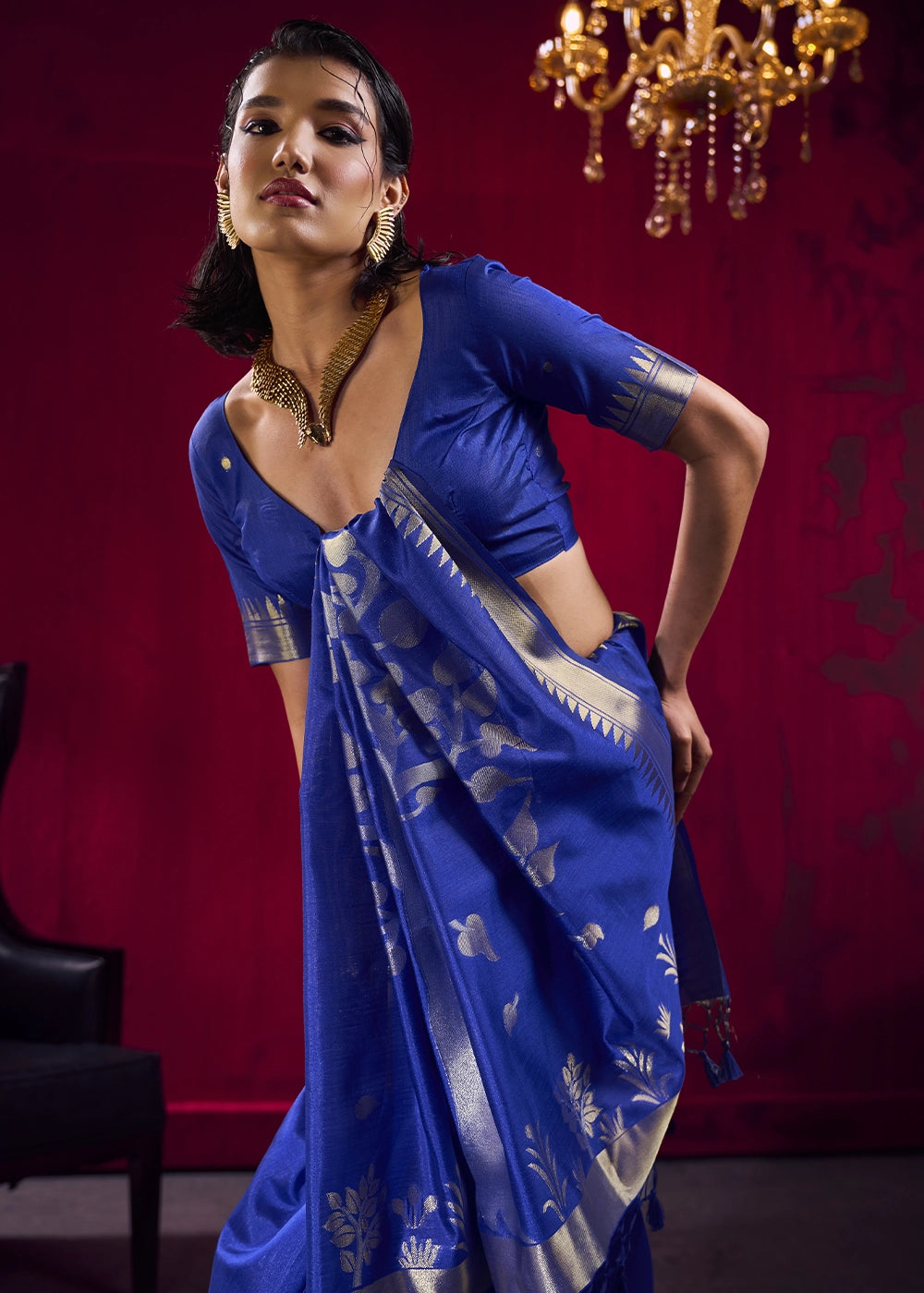 Royal Blue Handloom Woven Satin Silk Saree with Rich Traditional Weave