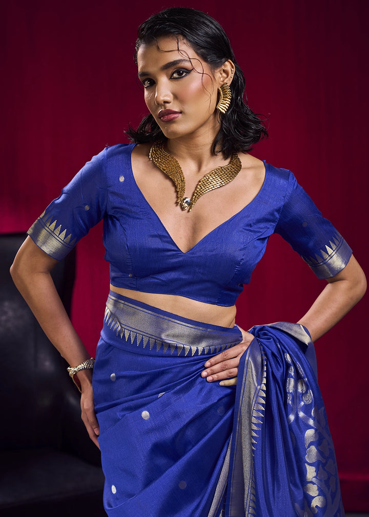 Royal Blue Handloom Woven Satin Silk Saree with Rich Traditional Weave