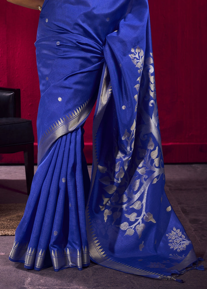 Royal Blue Handloom Woven Satin Silk Saree with Rich Traditional Weave