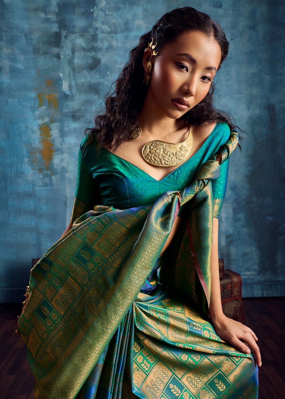 Teal Green Handloom Weaving Silk Saree with Blouse