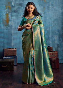 Teal Green Handloom Weaving Silk Saree with Blouse