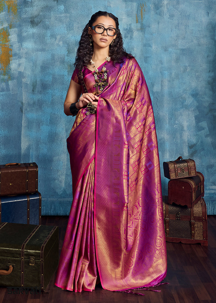 Magenta Pink Handloom Weaving Silk Saree with Blouse