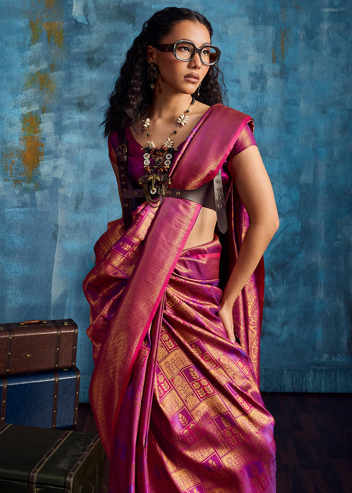 Magenta Pink Handloom Weaving Silk Saree with Blouse