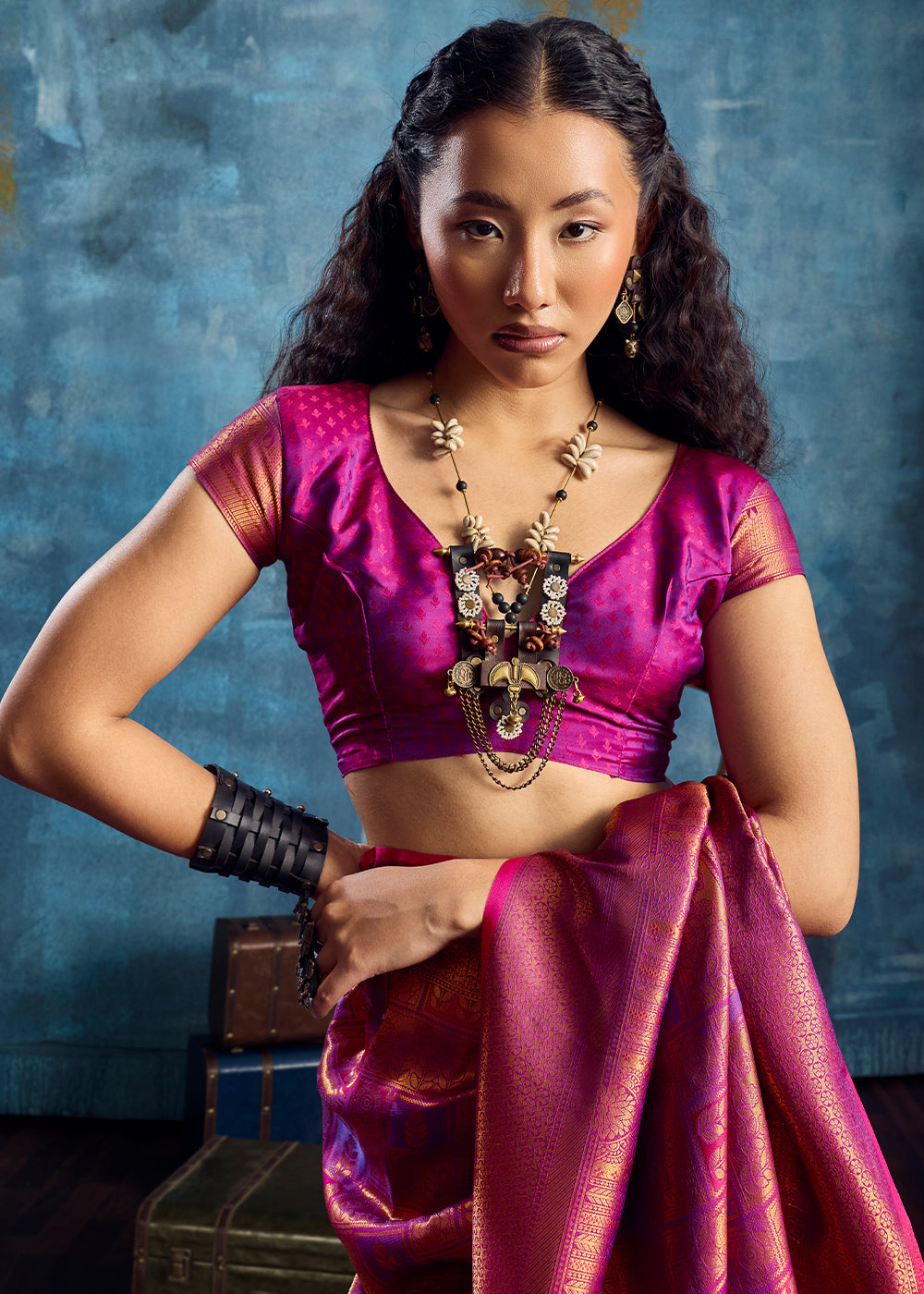 Magenta Pink Handloom Weaving Silk Saree with Blouse
