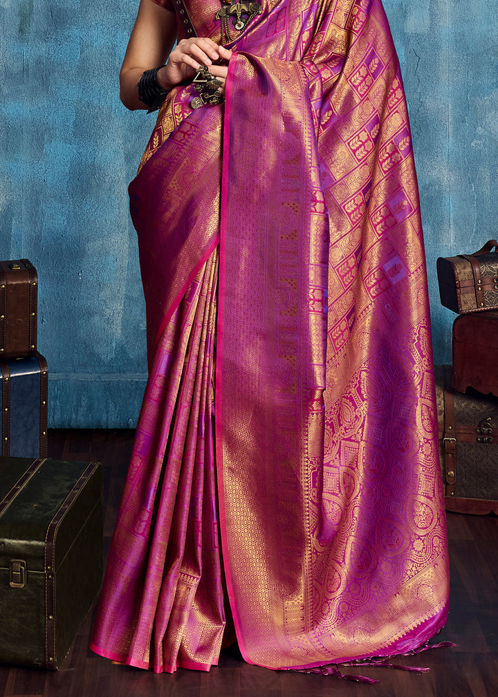 Magenta Pink Handloom Weaving Silk Saree with Blouse