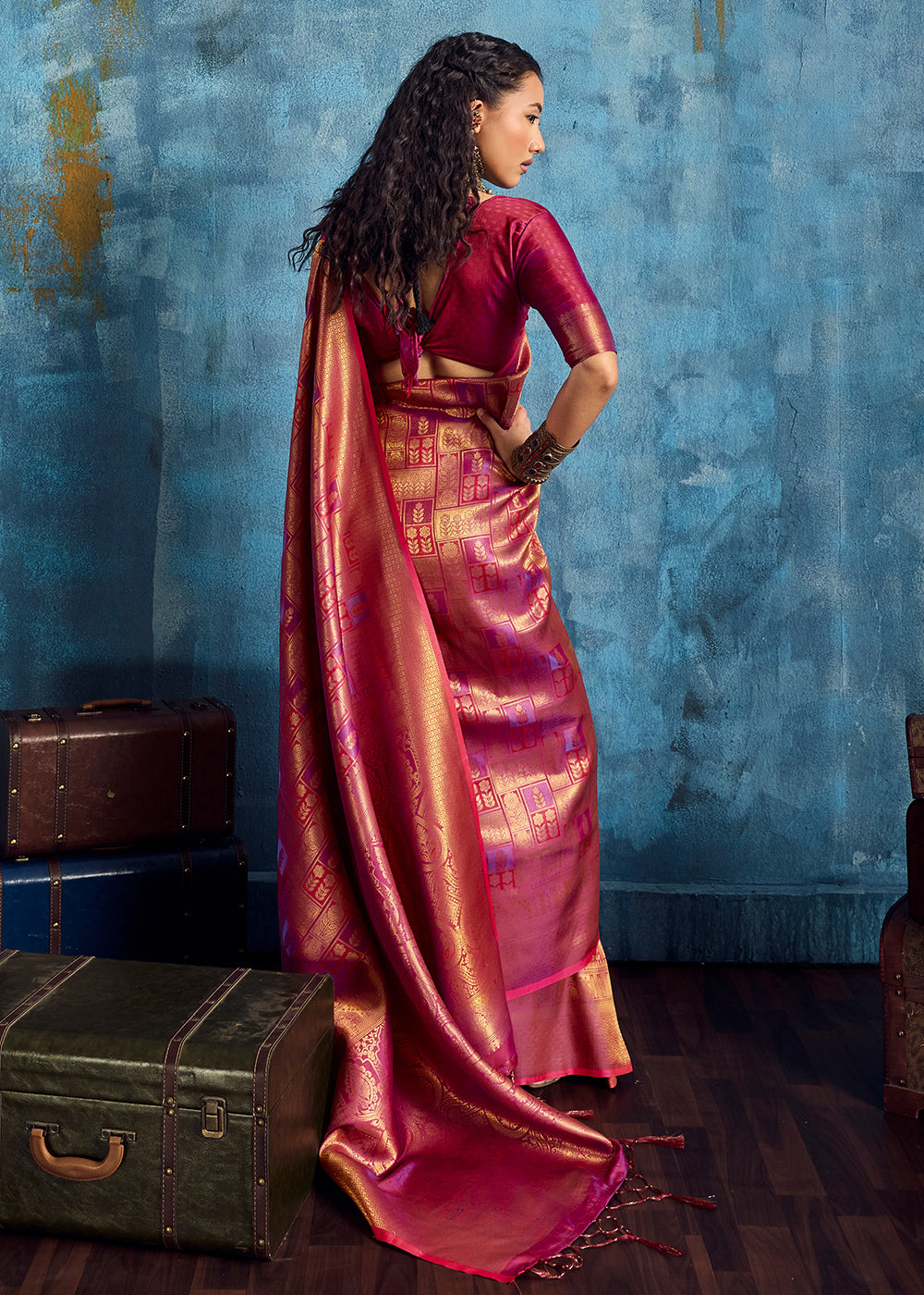 Rose Pink Handloom Weaving Silk Saree with Blouse
