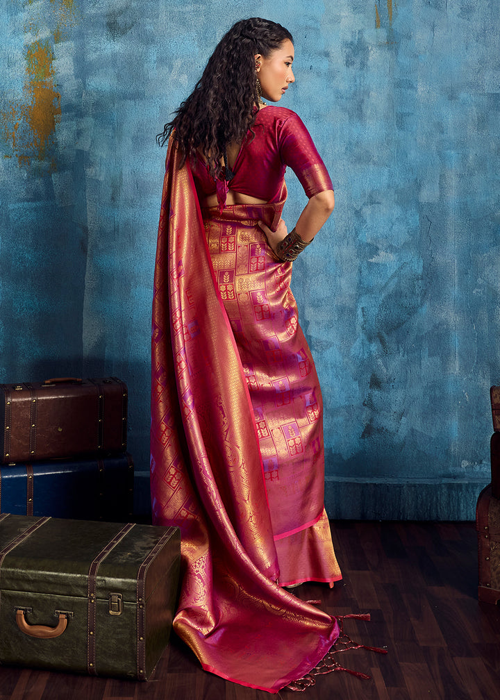 Rose Pink Handloom Weaving Silk Saree with Blouse