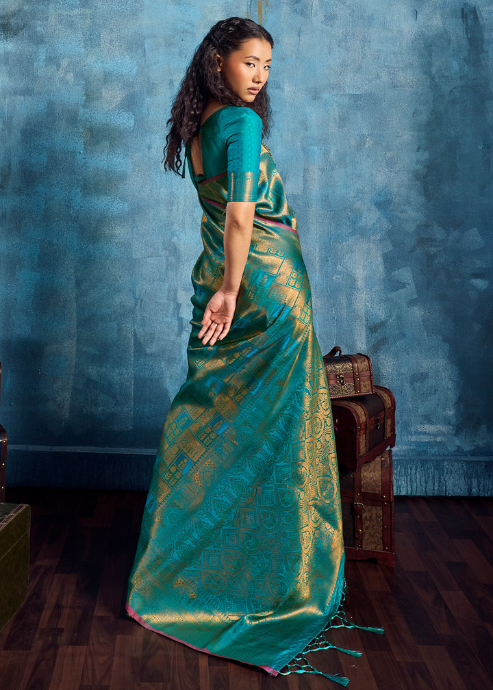 Sea Green Handloom Weaving Silk Saree with Blouse