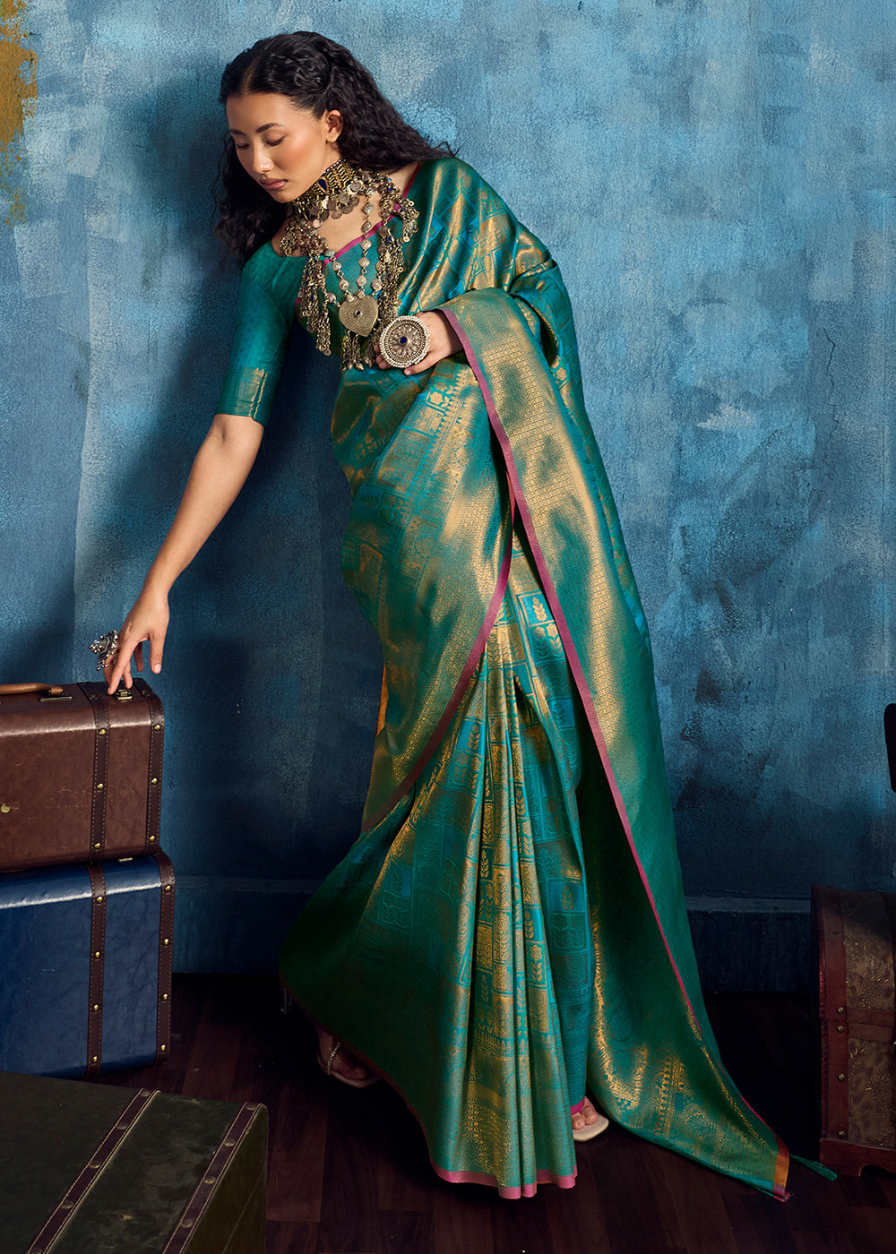 Sea Green Handloom Weaving Silk Saree with Blouse