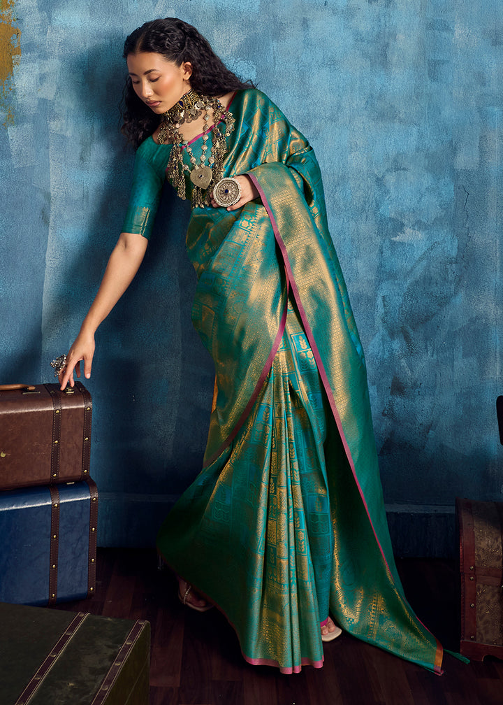 Sea Green Handloom Weaving Silk Saree with Blouse