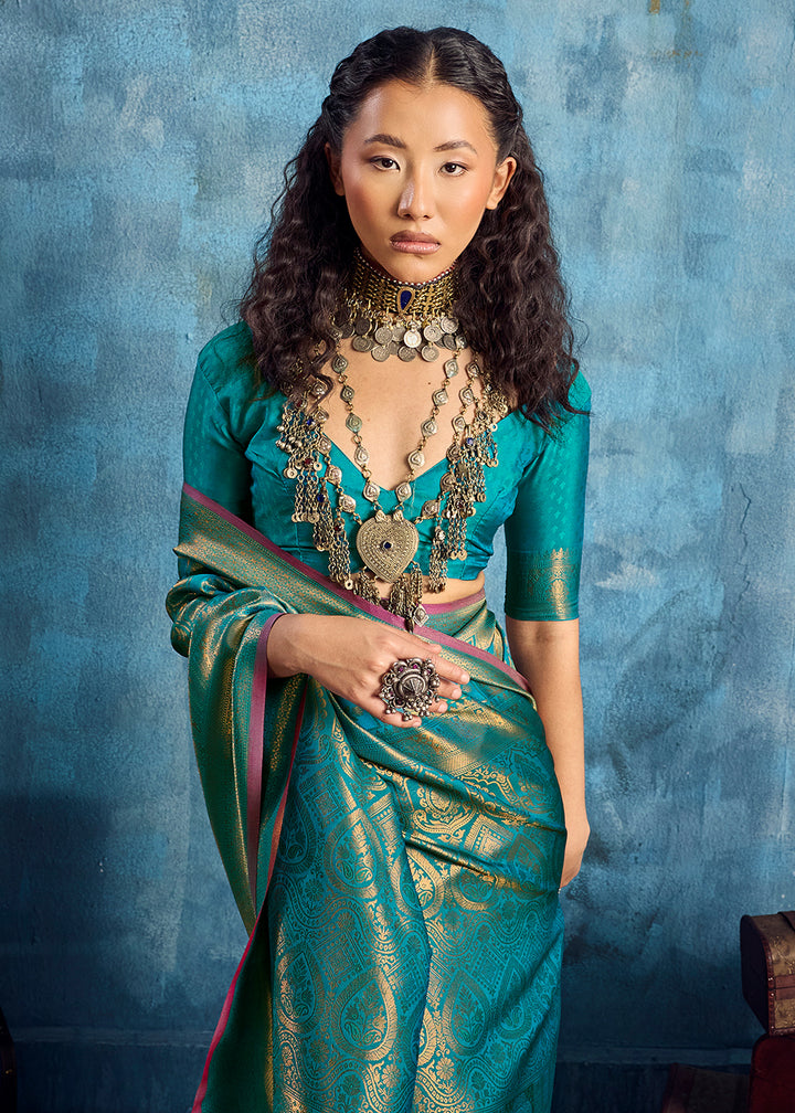 Sea Green Handloom Weaving Silk Saree with Blouse