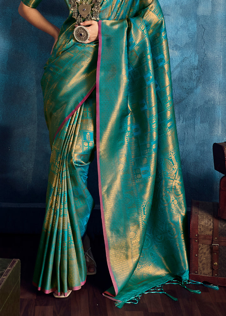 Sea Green Handloom Weaving Silk Saree with Blouse