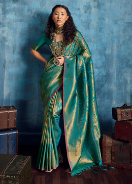Sea Green Handloom Weaving Silk Saree with Blouse