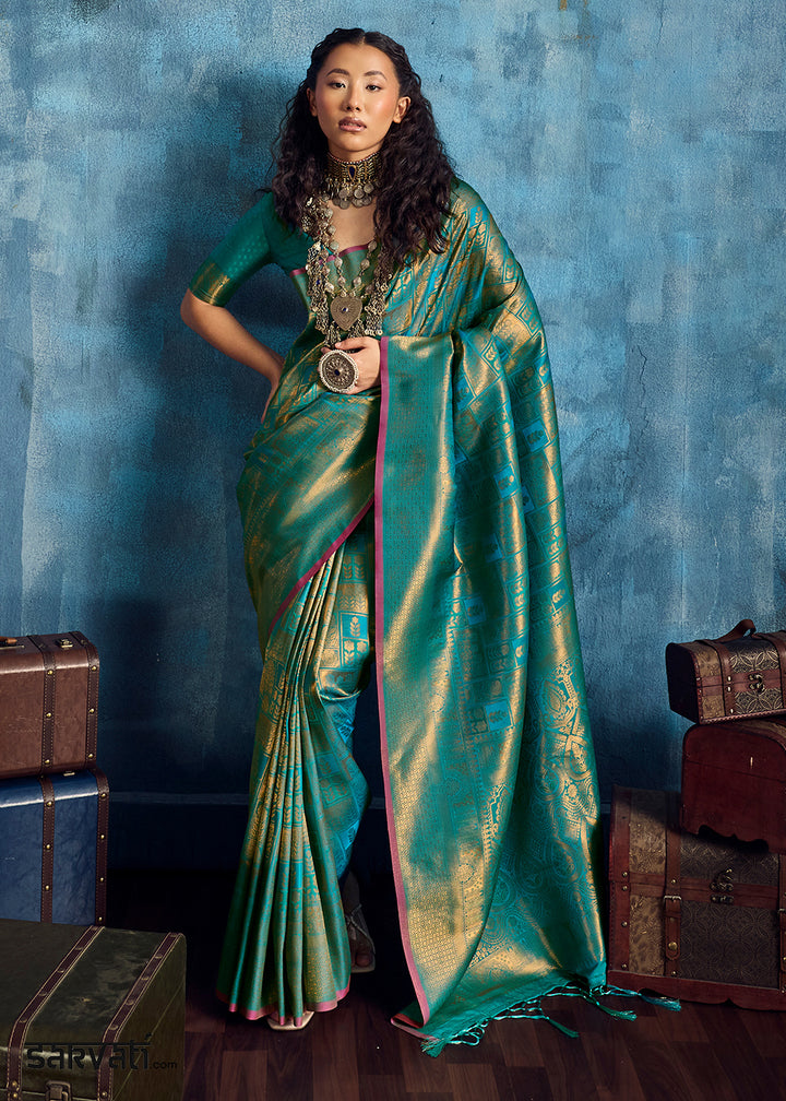 Sea Green Handloom Weaving Silk Saree with Blouse