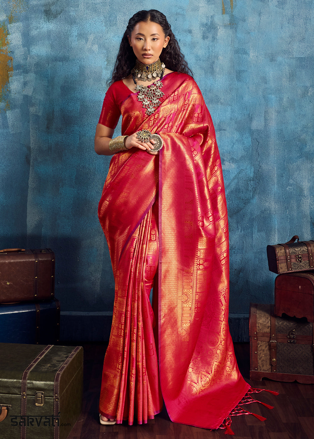 Rani Pink Handloom Weaving Silk Saree with Blouse