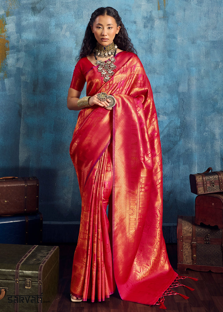 Rani Pink Handloom Weaving Silk Saree with Blouse