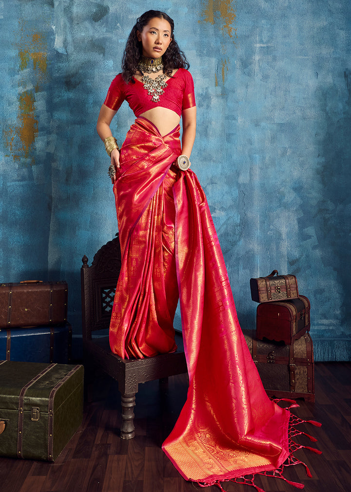 Rani Pink Handloom Weaving Silk Saree with Blouse