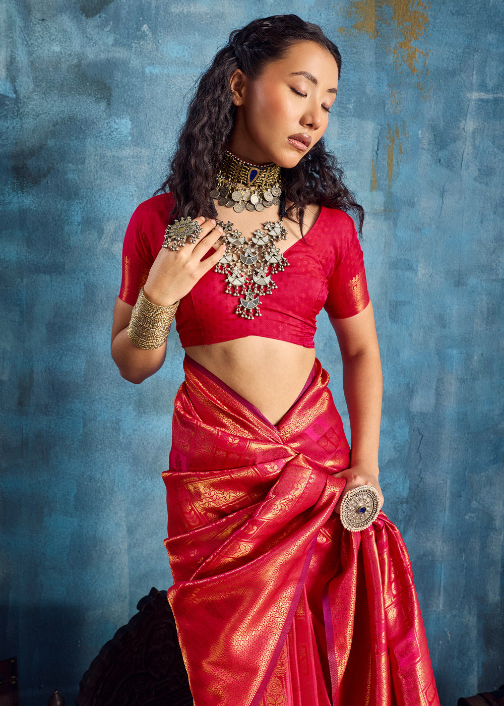 Rani Pink Handloom Weaving Silk Saree with Blouse