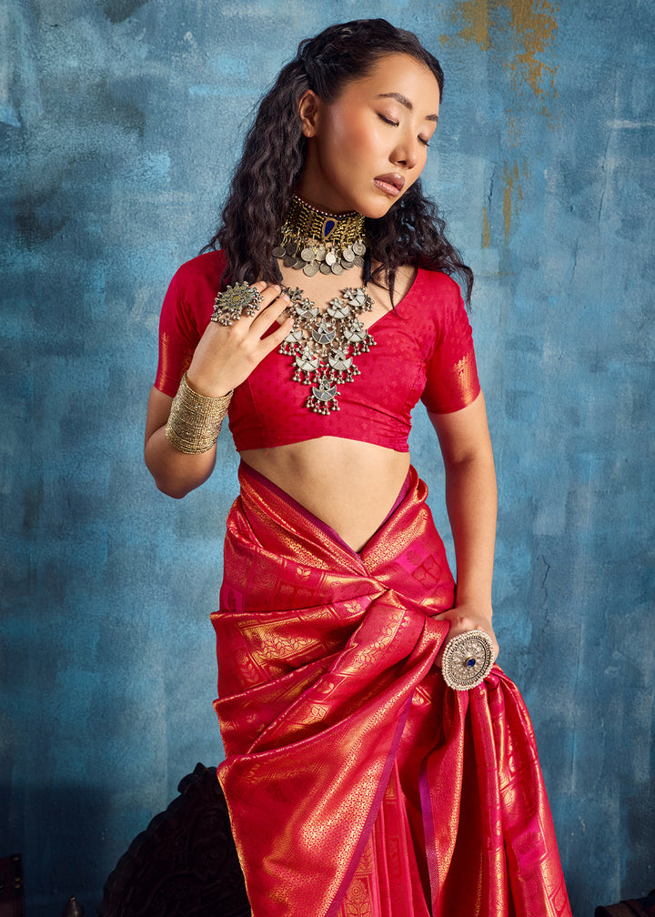 Rani Pink Handloom Weaving Silk Saree with Blouse