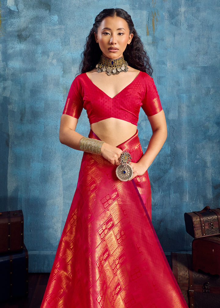 Rani Pink Handloom Weaving Silk Saree with Blouse